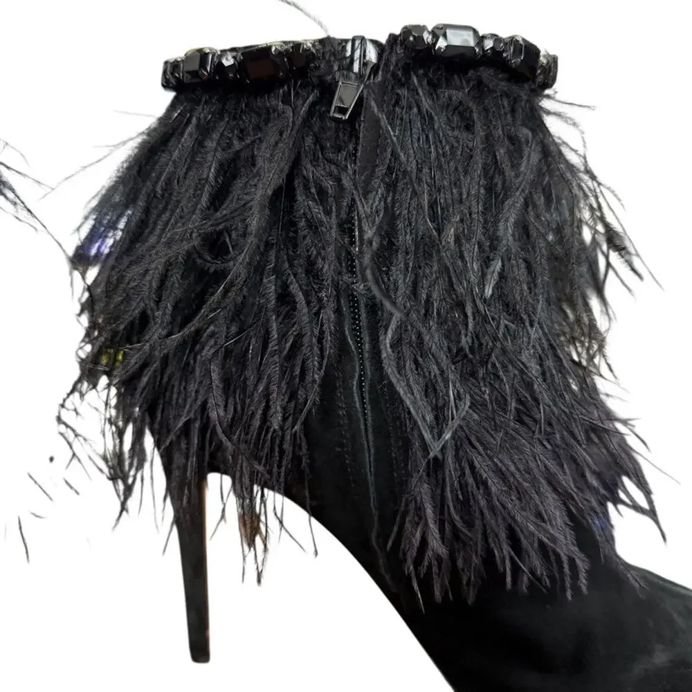 Jessica Simpson Piume Feather Black High Heel Ankle Boots Booties Shoes sz 10